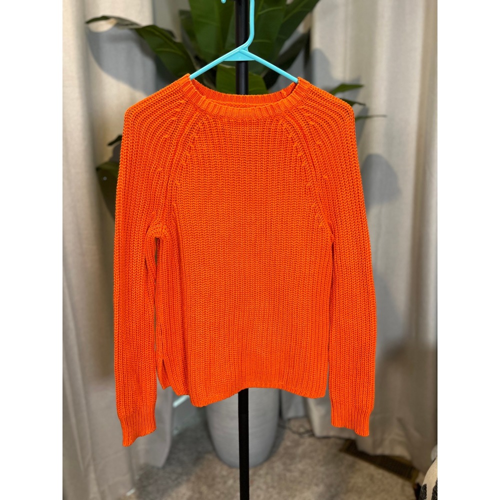 Lauren Ralph Lauren Orange Cotton Shaker Stitch Knit Crew Neck Sweater Small